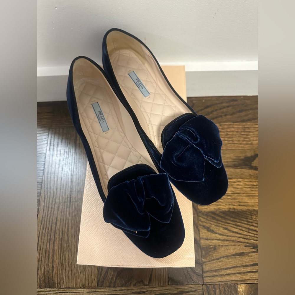 Prada Navy Velvet Women's Loafers